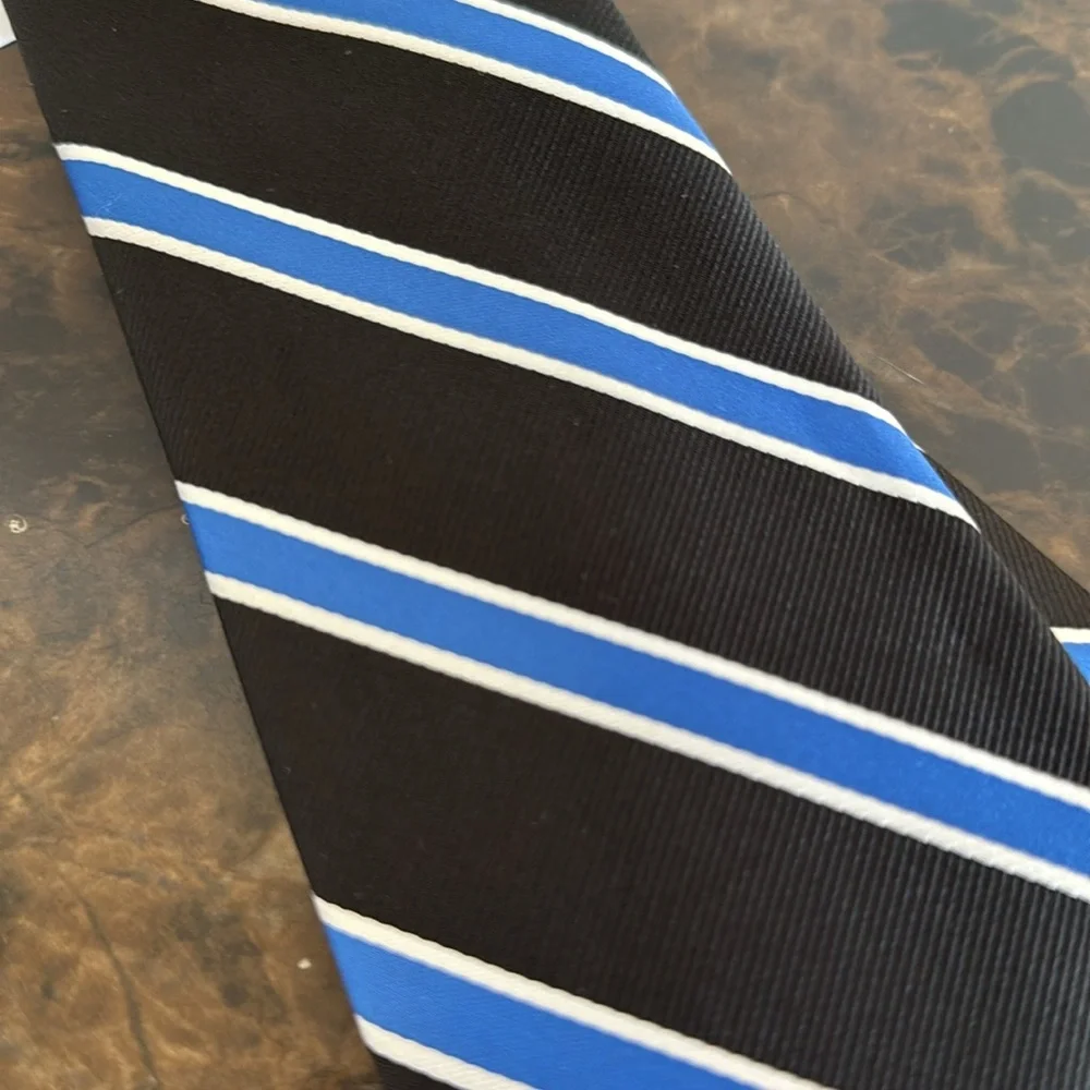New! Tayion Black and Blue Striped Men's Tie